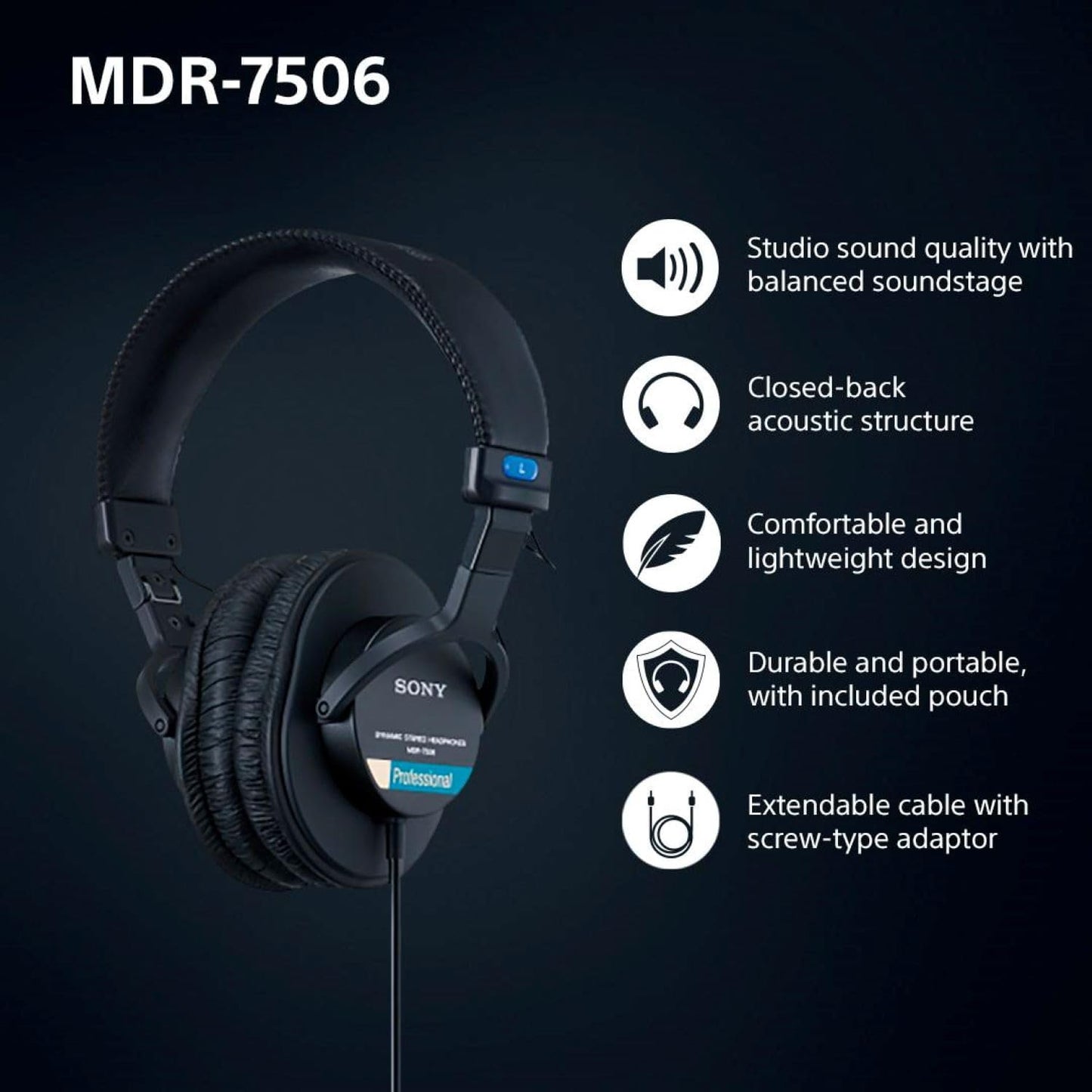 Sony MDR7506 Professional Large Diaphragm Headphone With Case