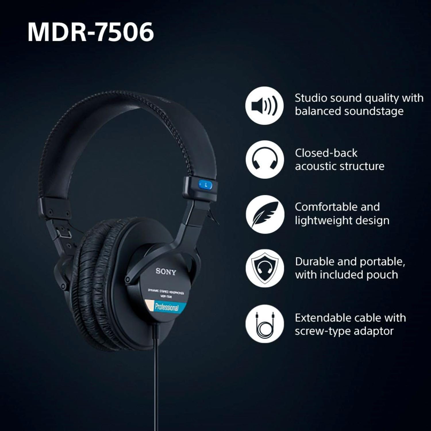 Sony MDR7506 Professional Large Diaphragm Headphone With Case